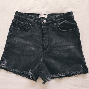 Vibrant Black Jean Shorts with Frayed Hem